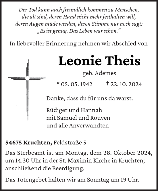 Todesanzeige von Leonie Theis von trierischer_volksfreund