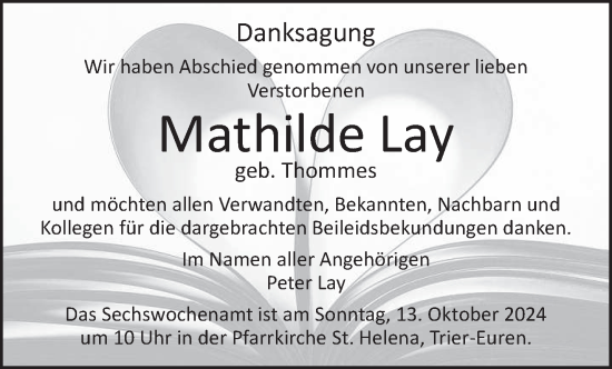 Todesanzeige von Mathilde Lay von trierischer_volksfreund