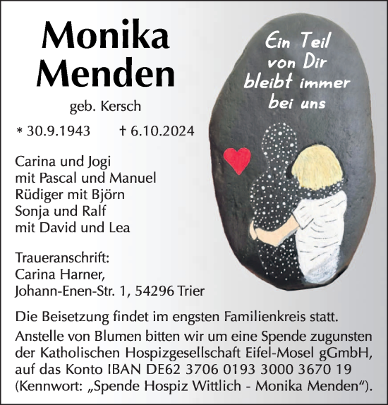 Todesanzeige von Monika Menden von trierischer_volksfreund