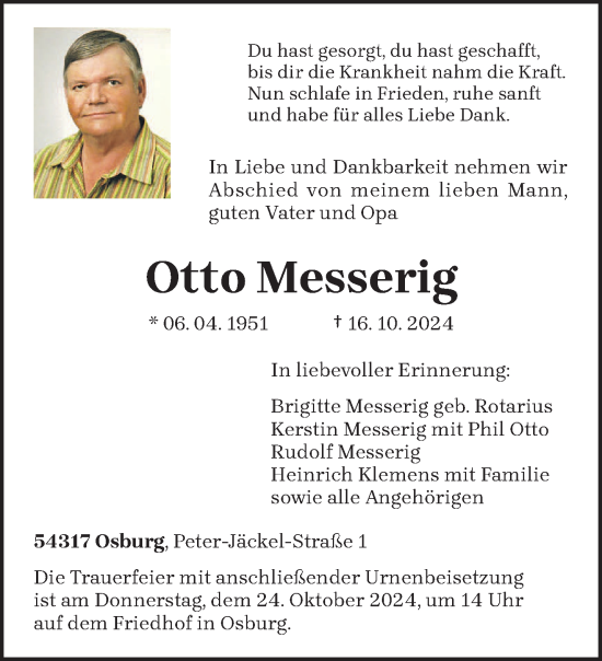 Todesanzeige von Otto Messerig von trierischer_volksfreund