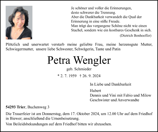 Todesanzeige von Petra Wengler von trierischer_volksfreund