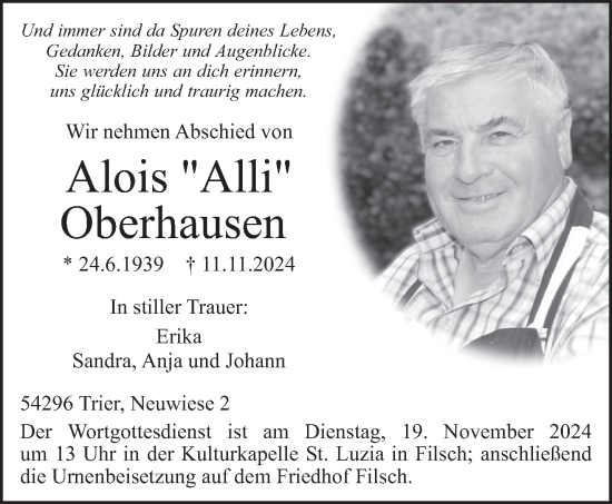 Todesanzeige von Alois Oberhausen von trierischer_volksfreund