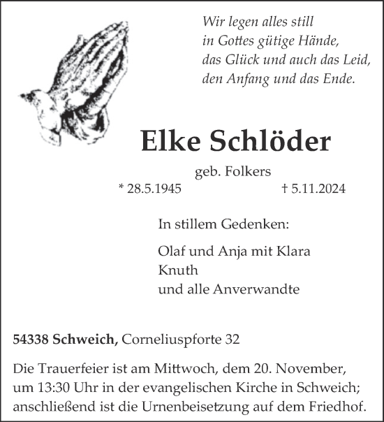 Todesanzeige von Elke Schlöder von trierischer_volksfreund