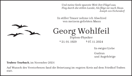 Todesanzeige von Georg Wohlfeil von trierischer_volksfreund