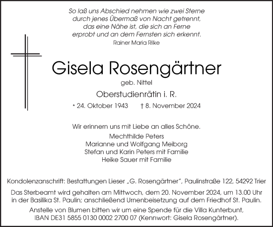 Todesanzeige von Gisela Rosengärtner von trierischer_volksfreund