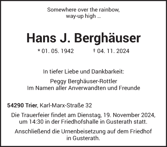 Todesanzeige von Hans J. Berghäuser von trierischer_volksfreund