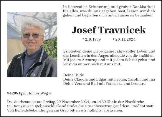 Todesanzeige von Josef Travnicek von trierischer_volksfreund