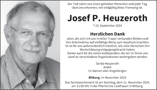 Todesanzeige von Josef P. Heuzeroth von trierischer_volksfreund