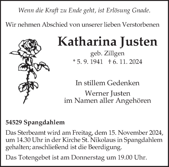 Todesanzeige von Katharina Justen von trierischer_volksfreund