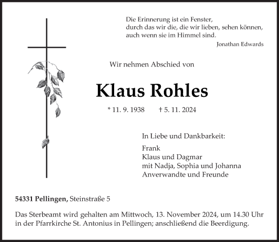 Todesanzeige von Klaus Kohles von trierischer_volksfreund