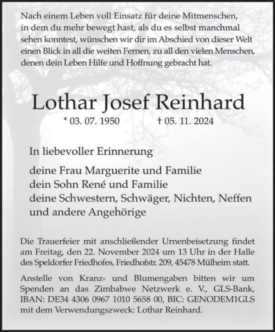 Todesanzeige von Lothar Josef Reinhard von trierischer_volksfreund