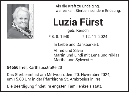 Todesanzeige von Luzia Fürst von trierischer_volksfreund