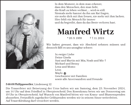 Todesanzeige von Manfred Wirtz von trierischer_volksfreund