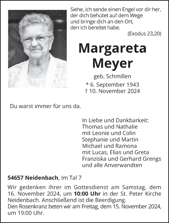 Todesanzeige von Margareta Meyer von trierischer_volksfreund