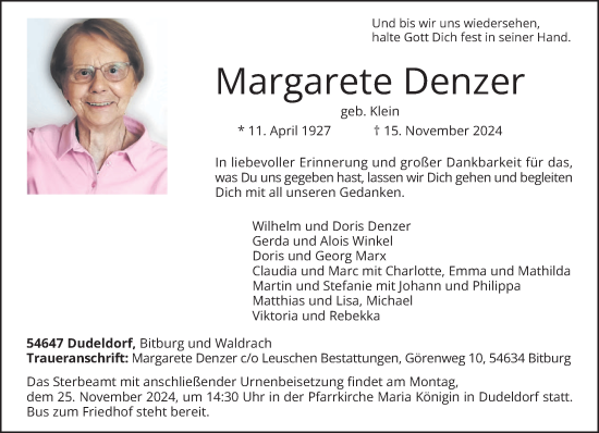 Todesanzeige von Margarete Denzer von trierischer_volksfreund