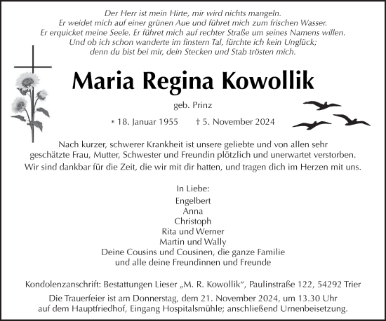 Todesanzeige von Maria Regina Kowollik von trierischer_volksfreund