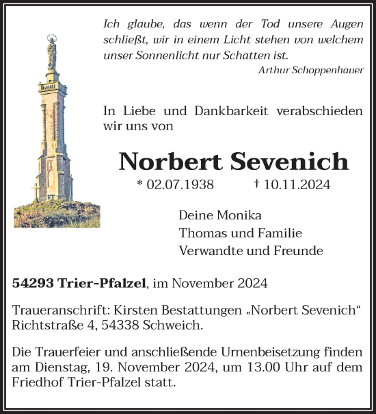 Todesanzeige von Norbert Sevenich von trierischer_volksfreund