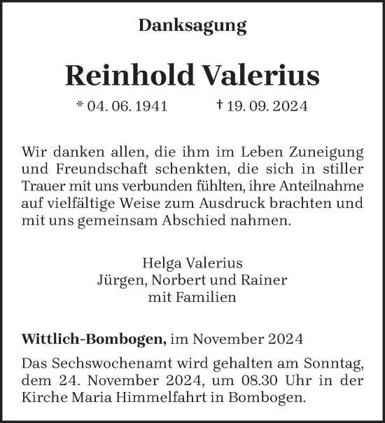 Todesanzeige von Reinhold Valerius von trierischer_volksfreund