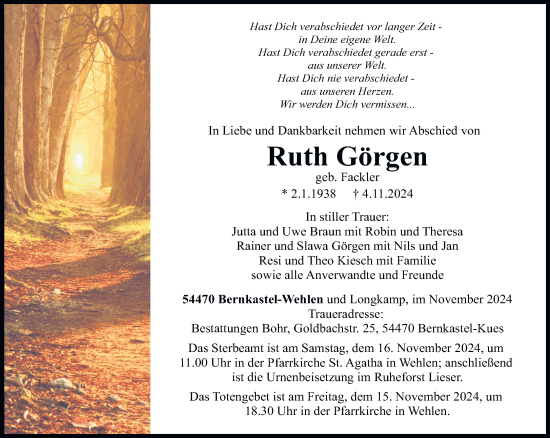 Todesanzeige von Ruth Görgen von trierischer_volksfreund