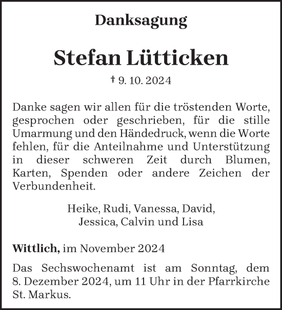 Todesanzeige von Stefan Lütticken von trierischer_volksfreund