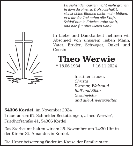 Todesanzeige von Theo Werwie von trierischer_volksfreund