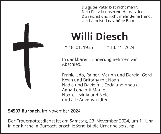 Todesanzeige von Willi Diesch von trierischer_volksfreund