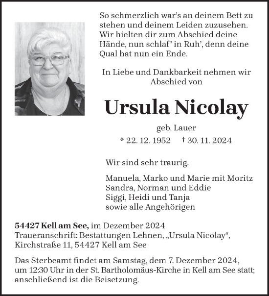 Todesanzeige von Ursula Nicolay von trierischer_volksfreund