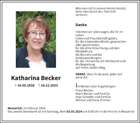 Todesanzeige von Katharina Becker von trierischer_volksfreund