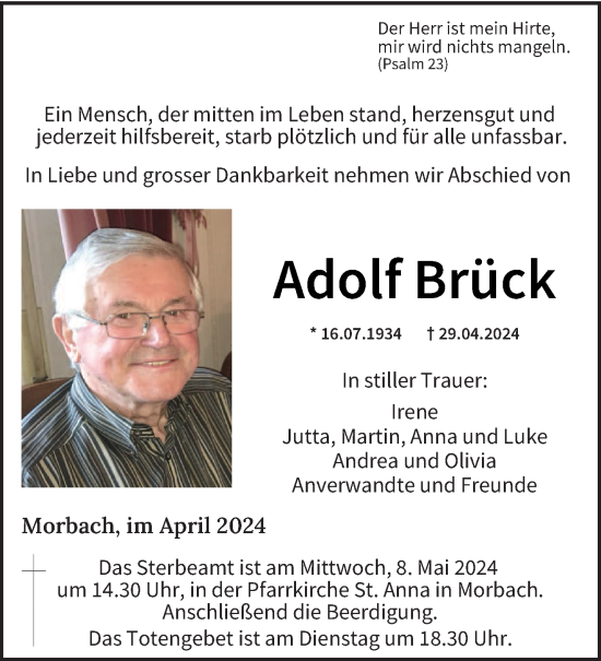 Todesanzeige von Adolf Brück von trierischer_volksfreund