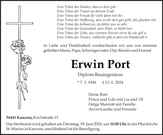 Todesanzeige von Erwin Port von trierischer_volksfreund