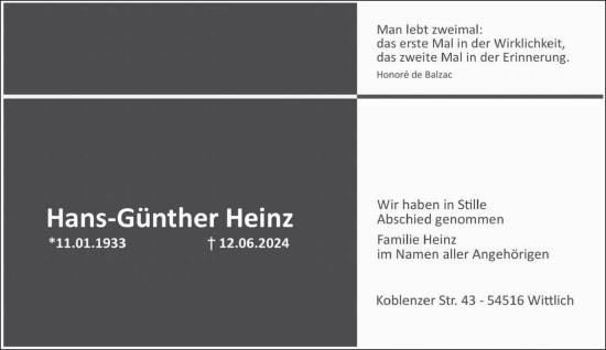 Todesanzeige von Hans-Günther Heinz von trierischer_volksfreund