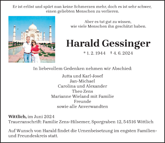 Todesanzeige von Harald Gessinger von trierischer_volksfreund