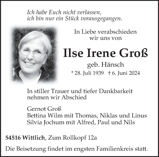 Todesanzeige von Ilse Irene Groß von trierischer_volksfreund