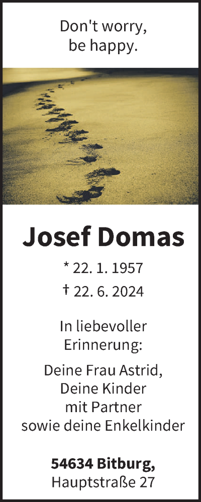 Todesanzeige von Josef Domas von trierischer_volksfreund