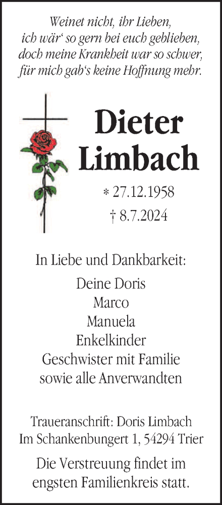 Todesanzeige von Dieter Limbach von trierischer_volksfreund