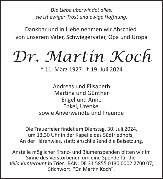Todesanzeige von Martin Koch von trierischer_volksfreund