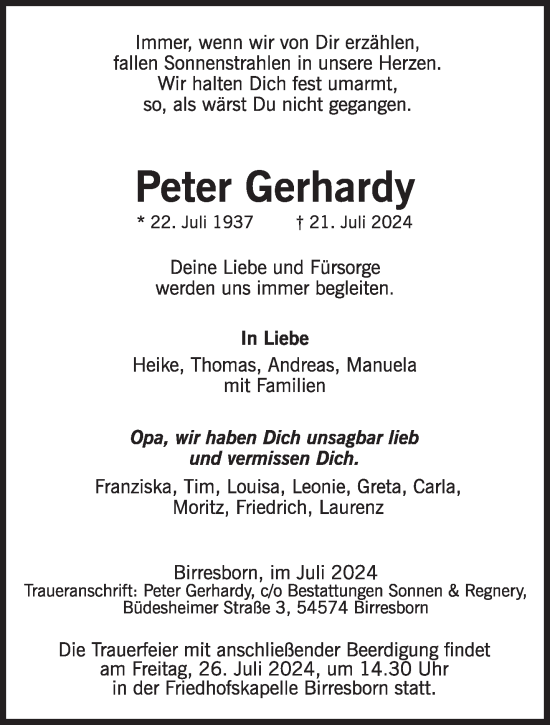 Todesanzeige von Peter Gerhardy von trierischer_volksfreund