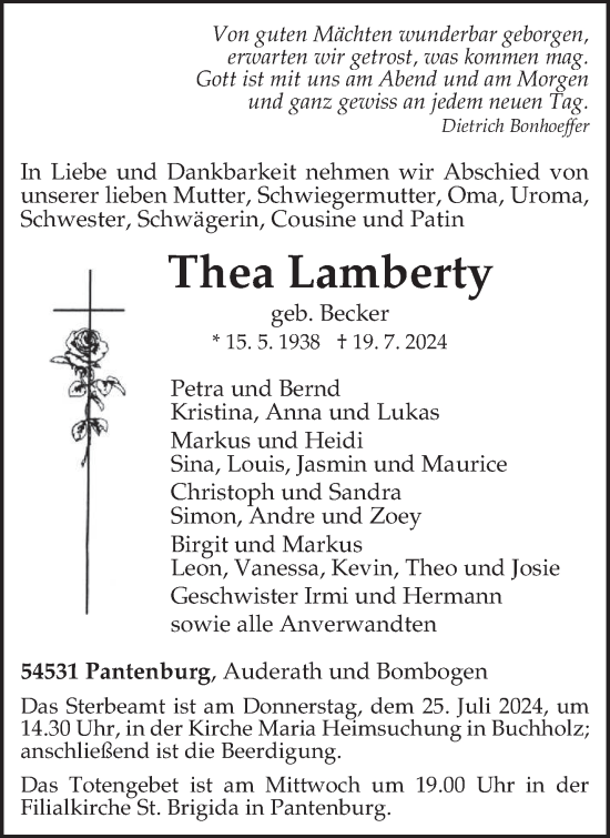 Todesanzeige von Thea Lamberty von trierischer_volksfreund