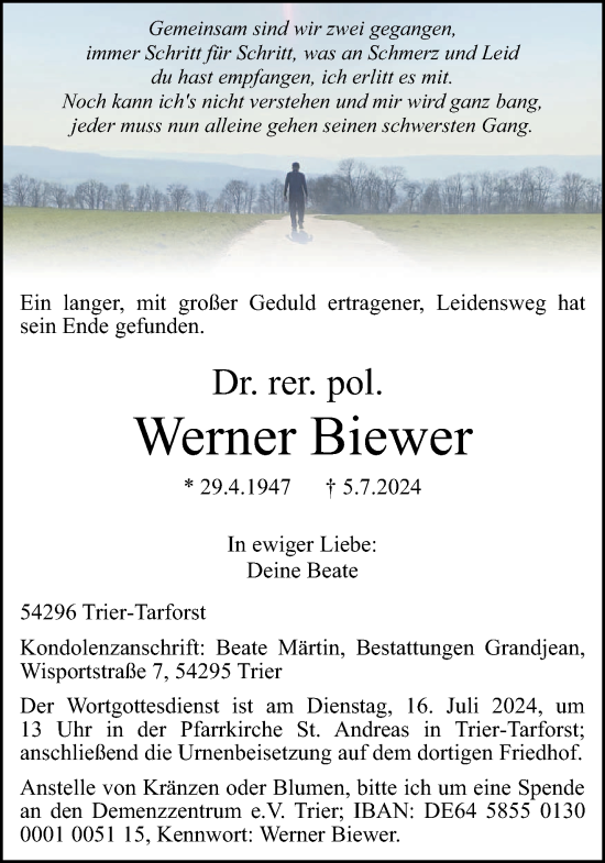 Todesanzeige von Werner Biewer von trierischer_volksfreund