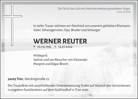 Todesanzeige von Werner Reuter von trierischer_volksfreund