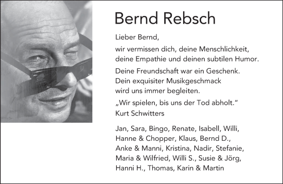 Todesanzeige von Bernd Rebsch von trierischer_volksfreund