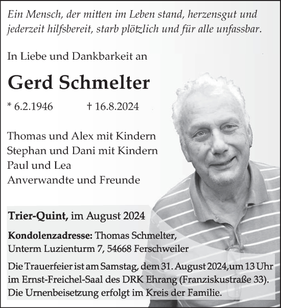 Todesanzeige von Gerd Schmelter von trierischer_volksfreund