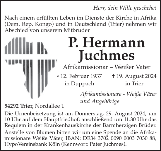 Todesanzeige von Hermann Juchmes von trierischer_volksfreund