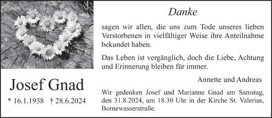 Todesanzeige von Josef Gnad von trierischer_volksfreund