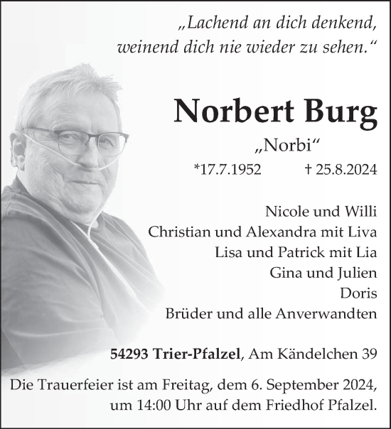 Todesanzeige von Norbert Burg von trierischer_volksfreund