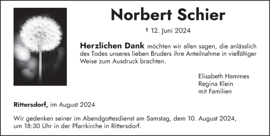 Todesanzeige von Norbert Schier von trierischer_volksfreund