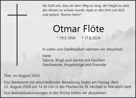 Todesanzeige von Otmar Flöte von trierischer_volksfreund