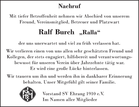 Todesanzeige von Ralf Burch von trierischer_volksfreund