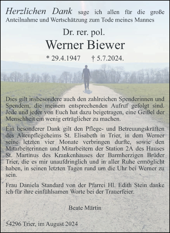 Todesanzeige von Werner Biewer von trierischer_volksfreund