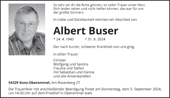 Todesanzeige von Albert Buser von trierischer_volksfreund